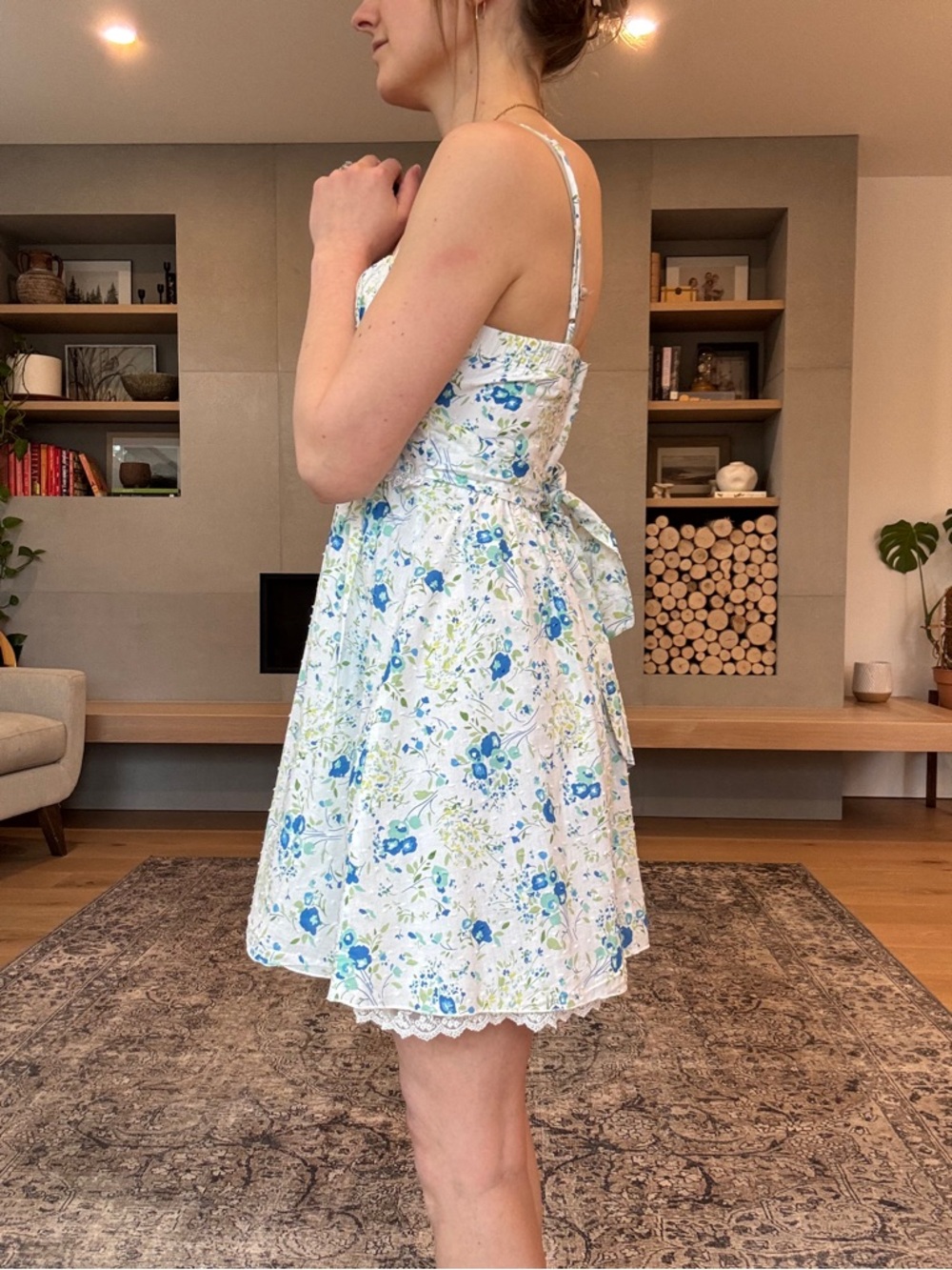 Vintage Cotton Floral Sundress with Blue & Green Print xs - Picture 5 of 14